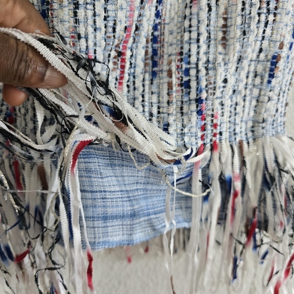 Drew By Anthropologie Tweed Fringe Top Womens Sz M White Pink Sleveless … - Picture 8 of 13